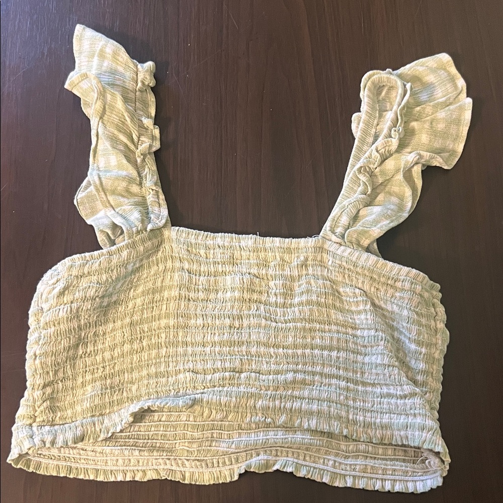 Altar’d State Green Gingham Ruffle Sleeve Top size Large - Picture 8 of 8